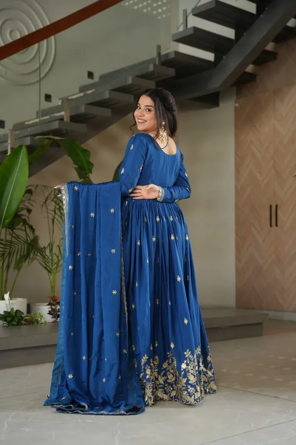 Royal_Blue_Silk_Blend_Gown_With_Golden_Floral_Work_For_Women_&_Girls