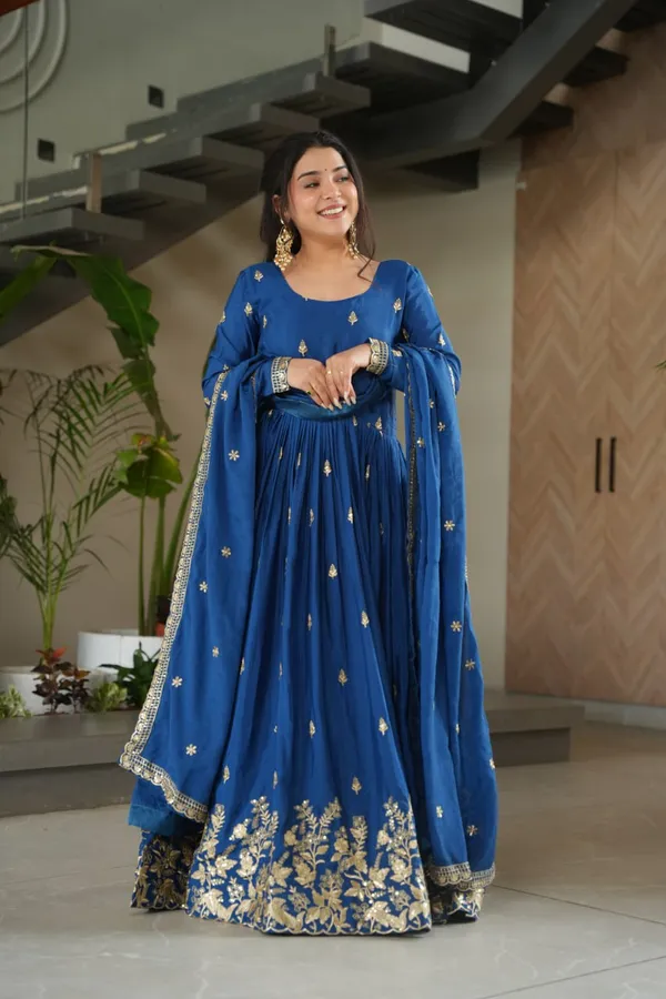 Royal_Blue_Silk_Blend_Gown_With_Golden_Floral_Work_For_Women_&_Girls