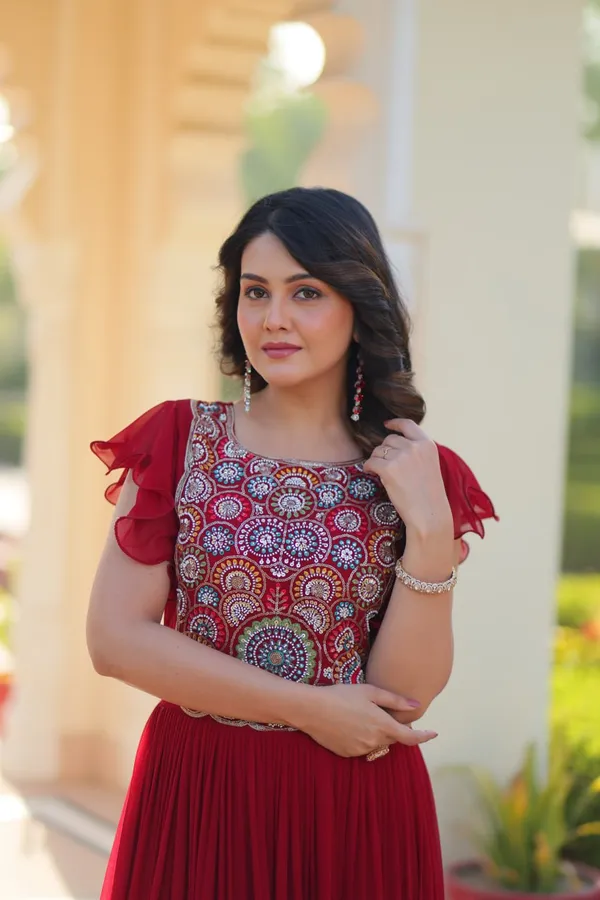 Scarlet_Red_Georgette_Embroidered_Georgette_Gown_For_Women_&_Girls