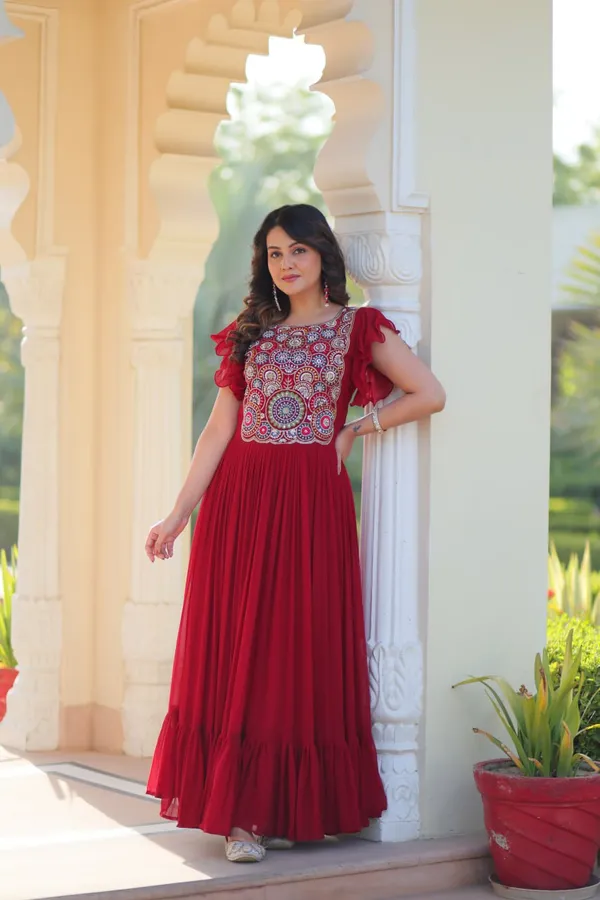 Scarlet_Red_Georgette_Embroidered_Georgette_Gown_For_Women_&_Girls