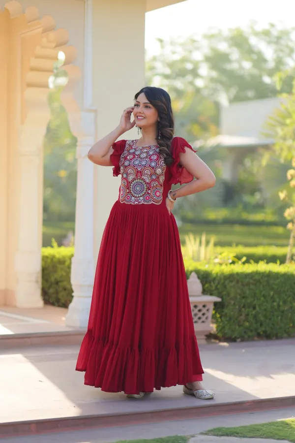 Scarlet_Red_Georgette_Embroidered_Georgette_Gown_For_Women_&_Girls