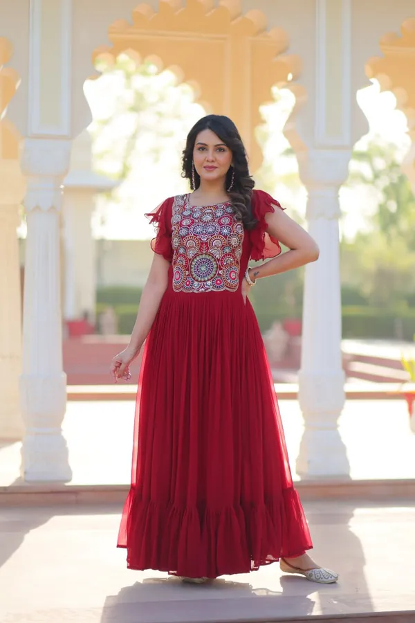 Scarlet_Red_Georgette_Embroidered_Georgette_Gown_For_Women_&_Girls
