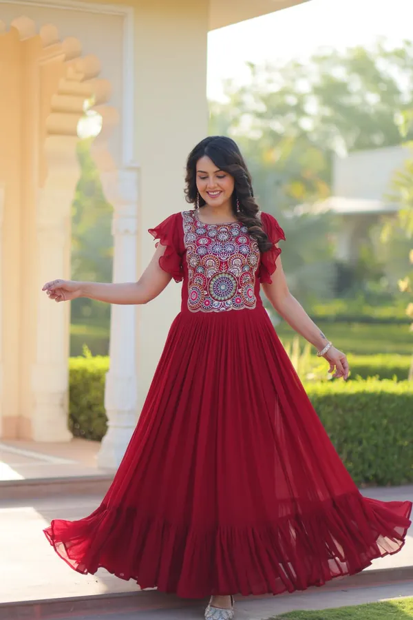 Scarlet_Red_Georgette_Embroidered_Georgette_Gown_For_Women_&_Girls