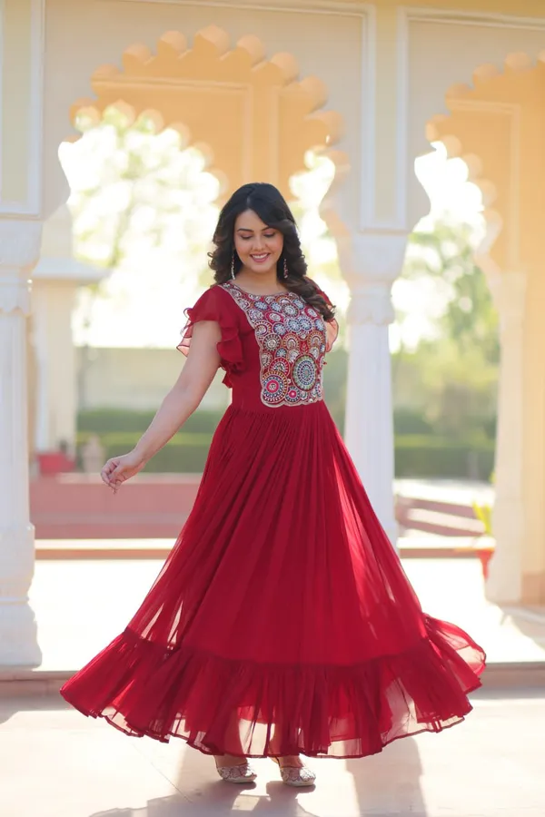 Scarlet_Red_Georgette_Embroidered_Georgette_Gown_For_Women_&_Girls