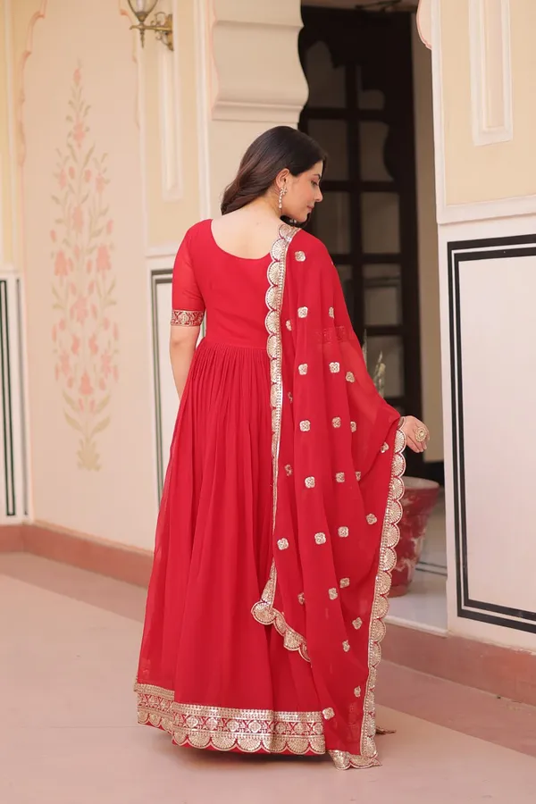 Bright_Red_Chiffon_Gown_With_Gota_Work_Dupatta_For_Women_&_Girls