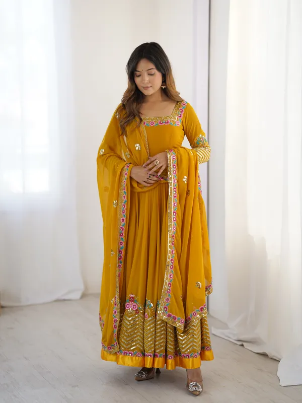 Mustard_Gold_Georgette_Blossom_Embroidered_Anarkali_Set_With_Dupatta_For_Women_&_Girls