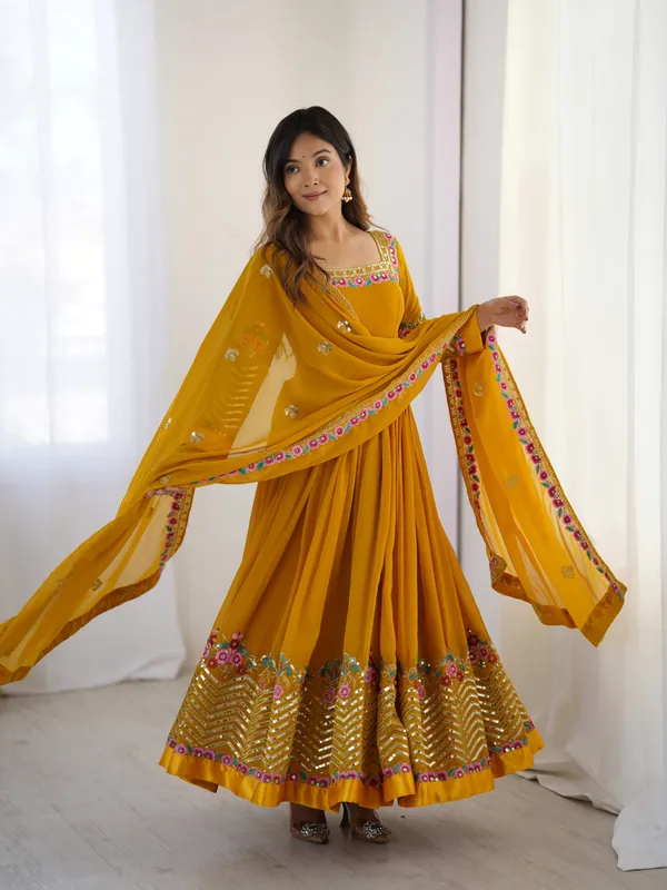 Mustard_Gold_Georgette_Blossom_Embroidered_Anarkali_Set_With_Dupatta_For_Women_&_Girls