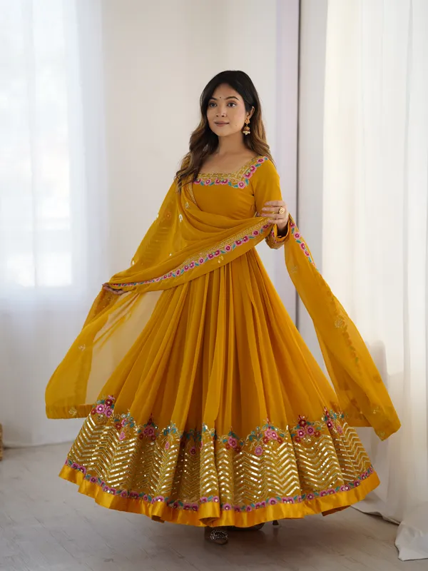 Mustard_Gold_Georgette_Blossom_Embroidered_Anarkali_Set_With_Dupatta_For_Women_&_Girls
