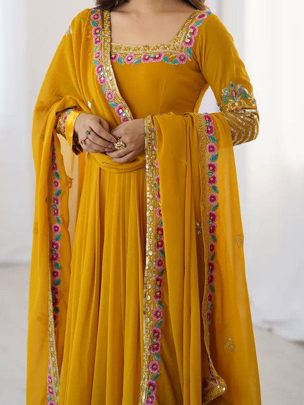 Mustard_Gold_Georgette_Blossom_Embroidered_Anarkali_Set_With_Dupatta_For_Women_&_Girls