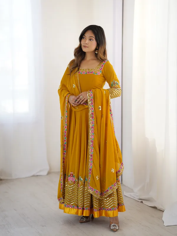 Mustard_Gold_Georgette_Blossom_Embroidered_Anarkali_Set_With_Dupatta_For_Women_&_Girls