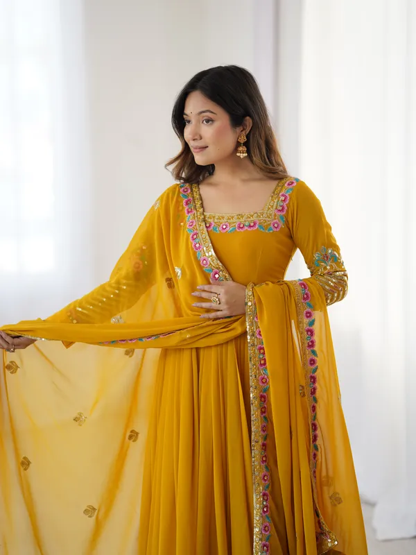 Mustard_Gold_Georgette_Blossom_Embroidered_Anarkali_Set_With_Dupatta_For_Women_&_Girls