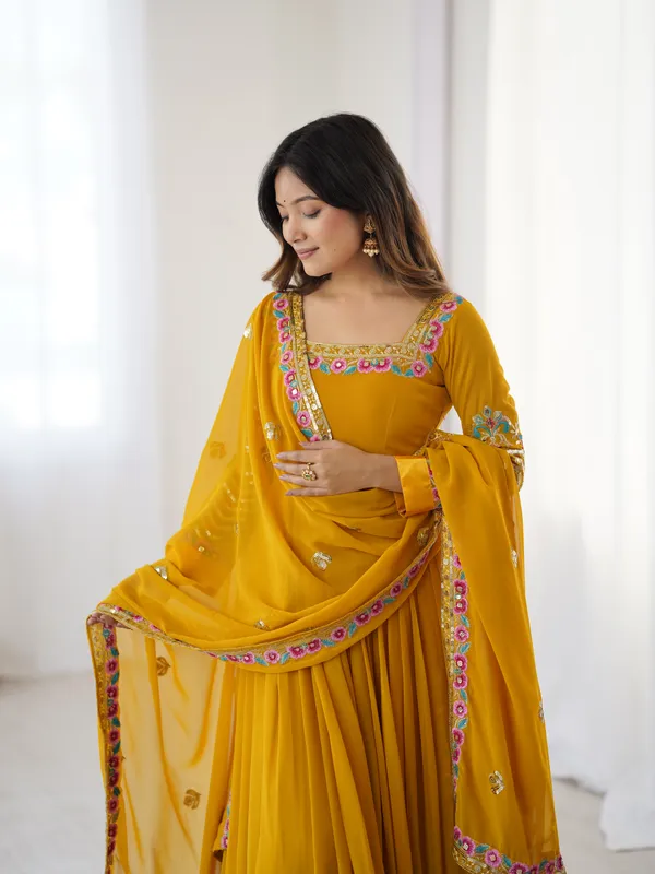 Mustard_Gold_Georgette_Blossom_Embroidered_Anarkali_Set_With_Dupatta_For_Women_&_Girls