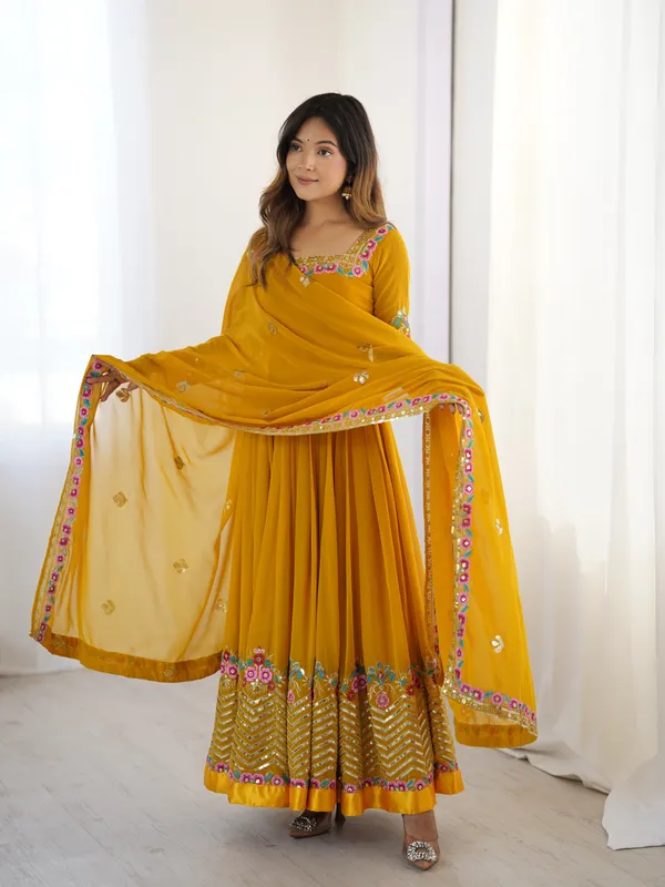 Mustard_Gold_Georgette_Blossom_Embroidered_Anarkali_Set_With_Dupatta_For_Women_&_Girls