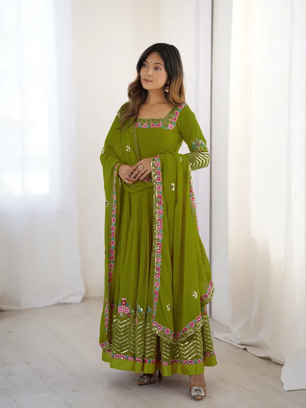 Parrot_Green_Georgette_Embroidered_Anarkali_Set_With_Dupatta_For_Women_&_Girls