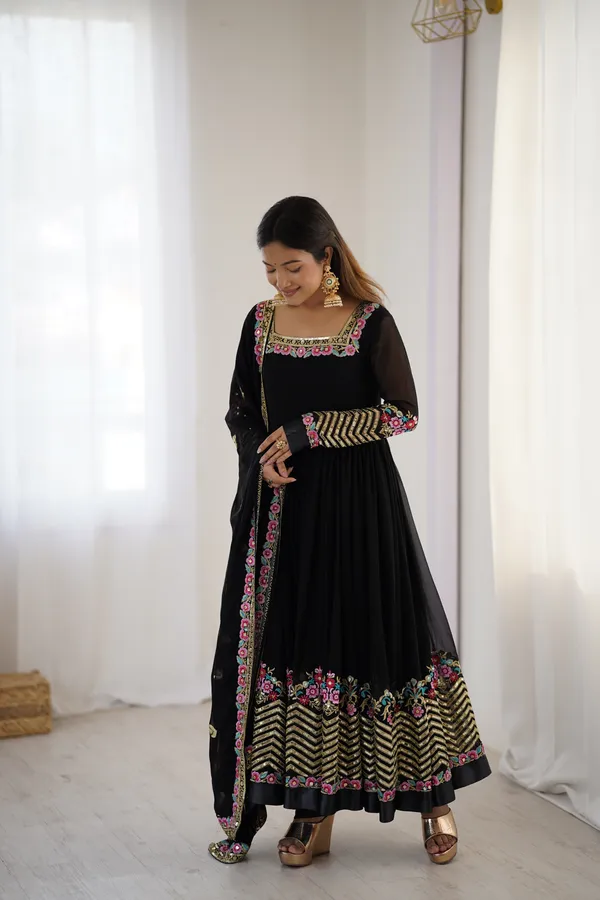 Black_Georgette_Embroidered_Anarkali_Set_For_Women_&_Girls