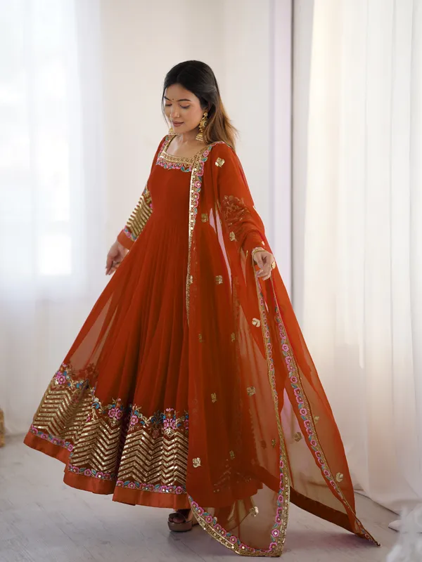 Sunset_Orange_Georgette_Embroidered_Anarkali_Set_With_Dupatta_For_Women_&_Girls