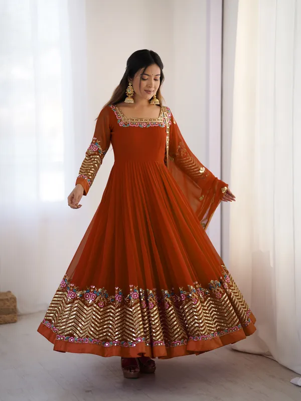 Sunset_Orange_Georgette_Embroidered_Anarkali_Set_With_Dupatta_For_Women_&_Girls