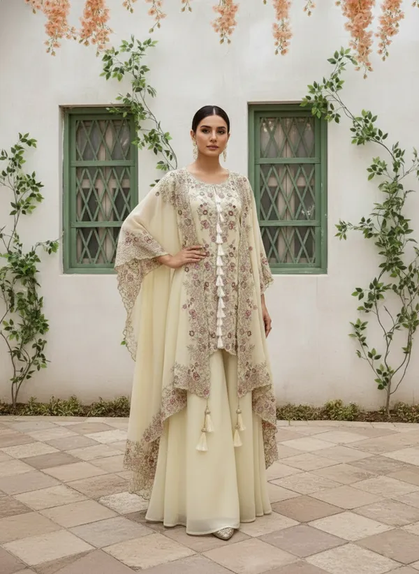 Women’s_Cream_Floral_Embroidered_Kurta_Set_with_Palazzo_&_Cape_Dupatta