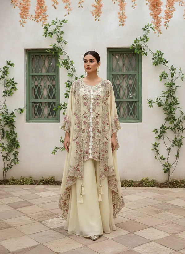 Women’s_Cream_Floral_Embroidered_Kurta_Set_with_Palazzo_&_Cape_Dupatta