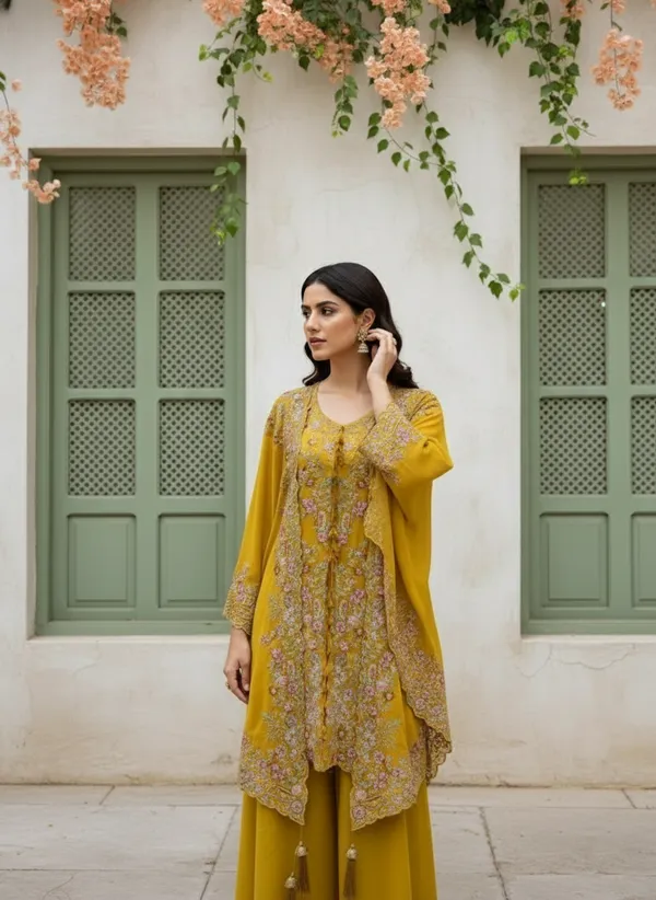 Women’s_Mustard_Yellow_Heavy_Embroidered_Kurta_Set_with_Palazzo_&_Cape