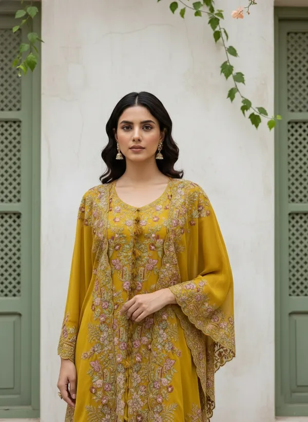 Women’s_Mustard_Yellow_Heavy_Embroidered_Kurta_Set_with_Palazzo_&_Cape