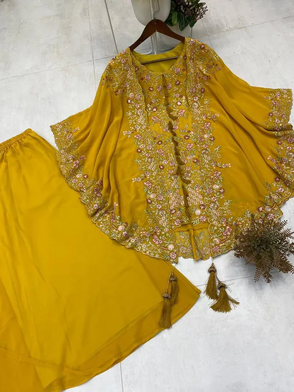 Women’s_Mustard_Yellow_Heavy_Embroidered_Kurta_Set_with_Palazzo_&_Cape