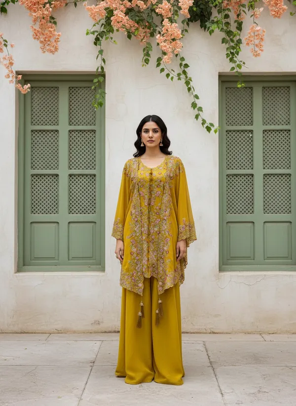 Women’s_Mustard_Yellow_Heavy_Embroidered_Kurta_Set_with_Palazzo_&_Cape