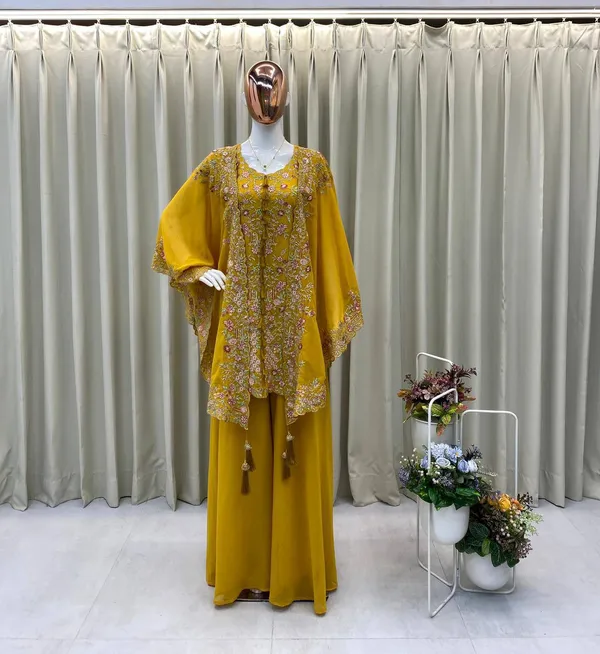 Women’s_Mustard_Yellow_Heavy_Embroidered_Kurta_Set_with_Palazzo_&_Cape
