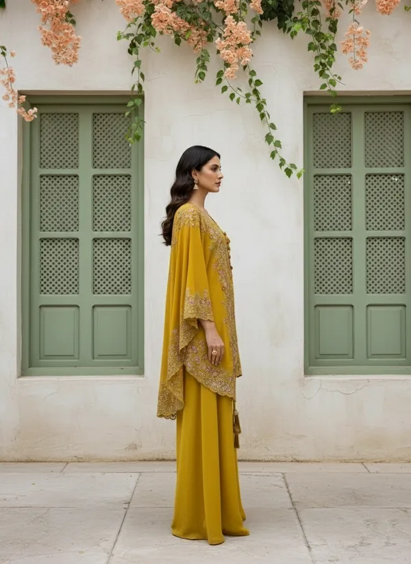 Women’s_Mustard_Yellow_Heavy_Embroidered_Kurta_Set_with_Palazzo_&_Cape