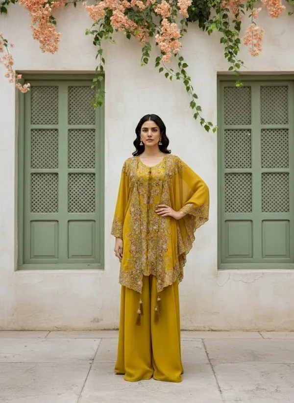 Women’s_Mustard_Yellow_Heavy_Embroidered_Kurta_Set_with_Palazzo_&_Cape