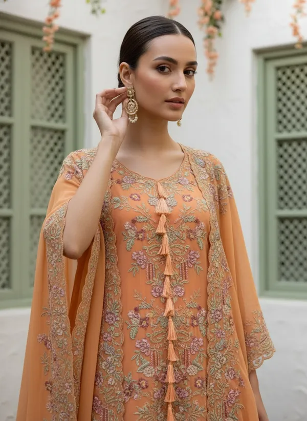 Women’s_Orange_Floral_Embroidered_Kurta_Set_with_Palazzo_&_Cape_Dupatta