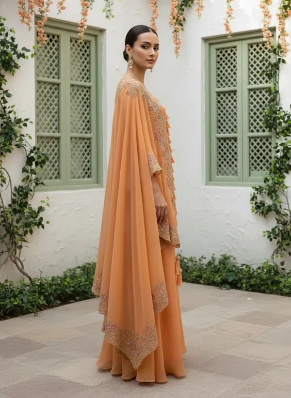 Women’s_Orange_Floral_Embroidered_Kurta_Set_with_Palazzo_&_Cape_Dupatta