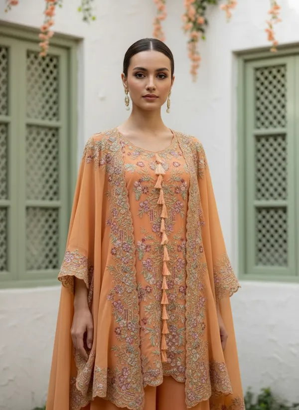 Women’s_Orange_Floral_Embroidered_Kurta_Set_with_Palazzo_&_Cape_Dupatta