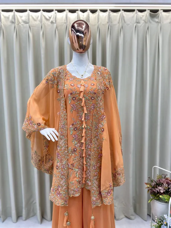 Women’s_Orange_Floral_Embroidered_Kurta_Set_with_Palazzo_&_Cape_Dupatta