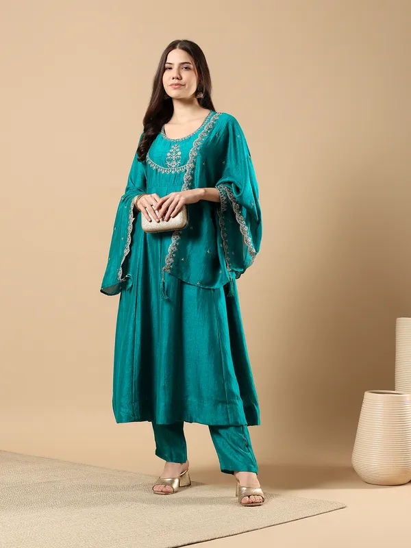 Women’s_Teal_Green_Embroidered_A-Line_Kurta_Set_with_Pants_&_Dupatta_(3-Piece_Ethnic_Set)