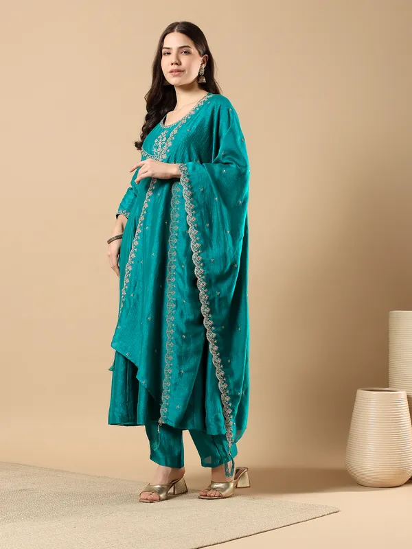 Women’s_Teal_Green_Embroidered_A-Line_Kurta_Set_with_Pants_&_Dupatta_(3-Piece_Ethnic_Set)