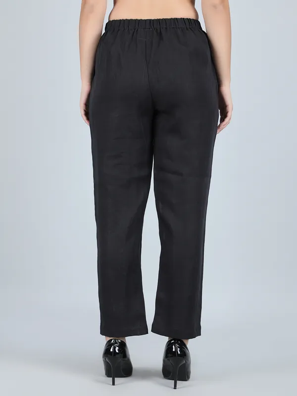 Black_Pure_Linen_Hand_Embroidered_Pants_For_Women