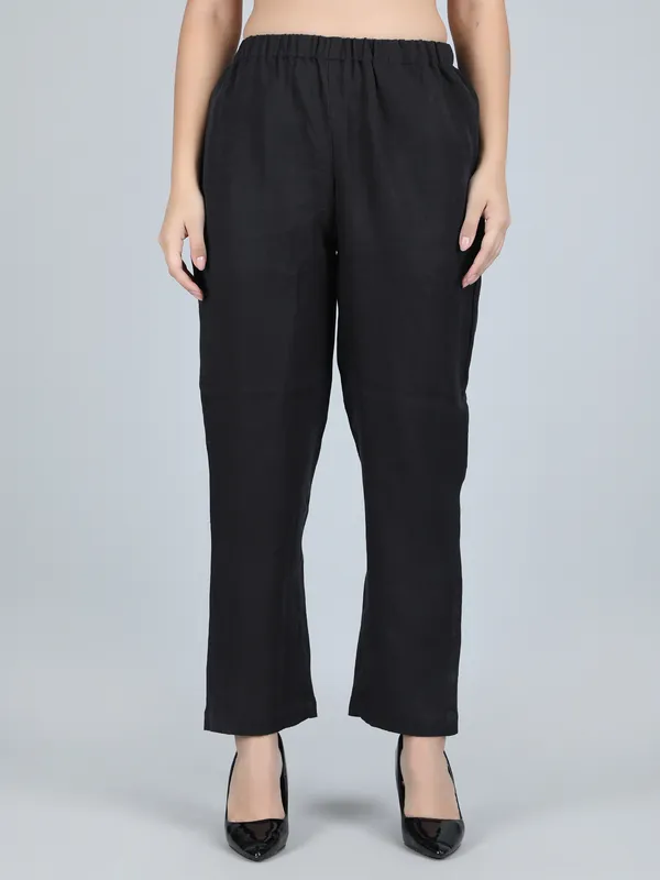 Black_Pure_Linen_Hand_Embroidered_Pants_For_Women