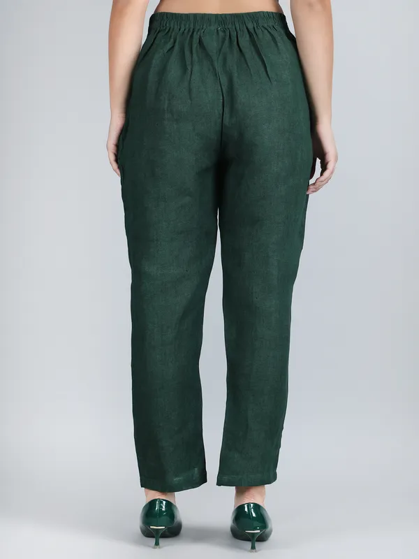 Green_Pure_Linen_Hand_Embroidered_Pants_For_Women