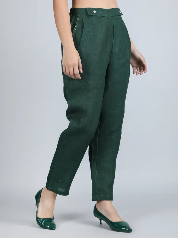 Green_Pure_Linen_Hand_Embroidered_Pants_For_Women