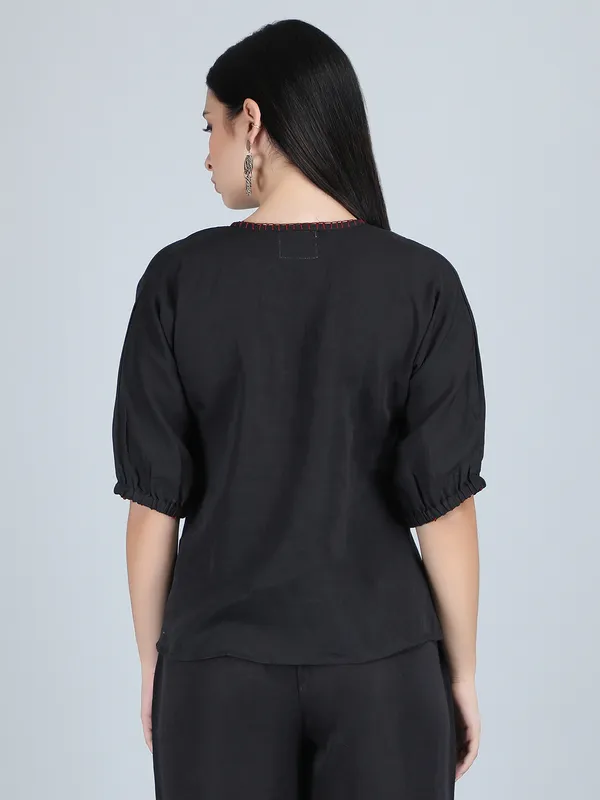 Black_Pure_Linen_Hand_Embroidered_Top_For_Women