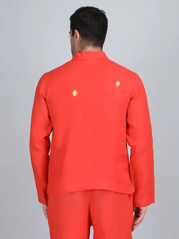 Orange_Pure_Linen_Hand_Embroidered_Full_Sleeve_Shirt_For_Men