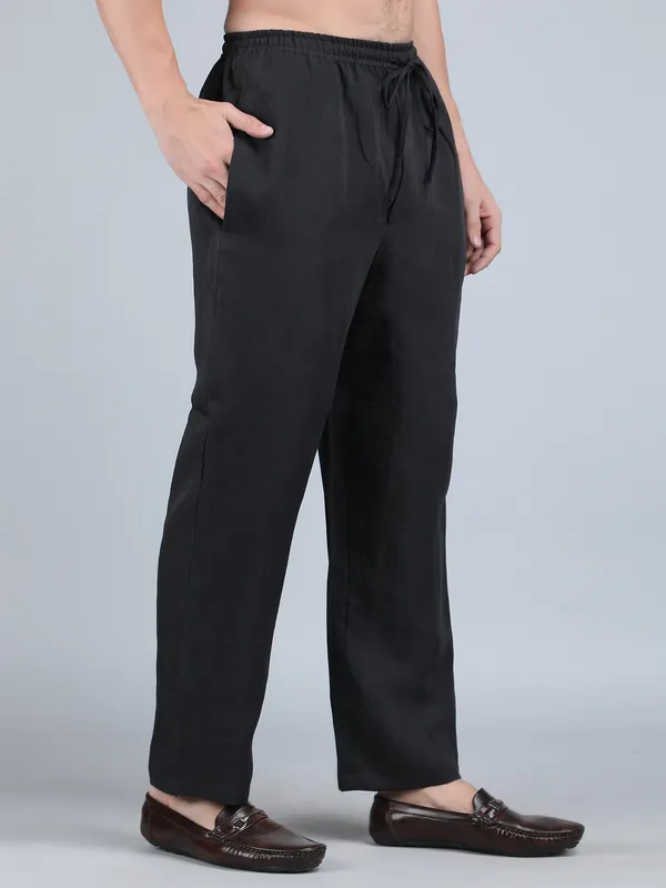 Black_Pure_Linen_Hand_Embroidered_Pants_For_Men