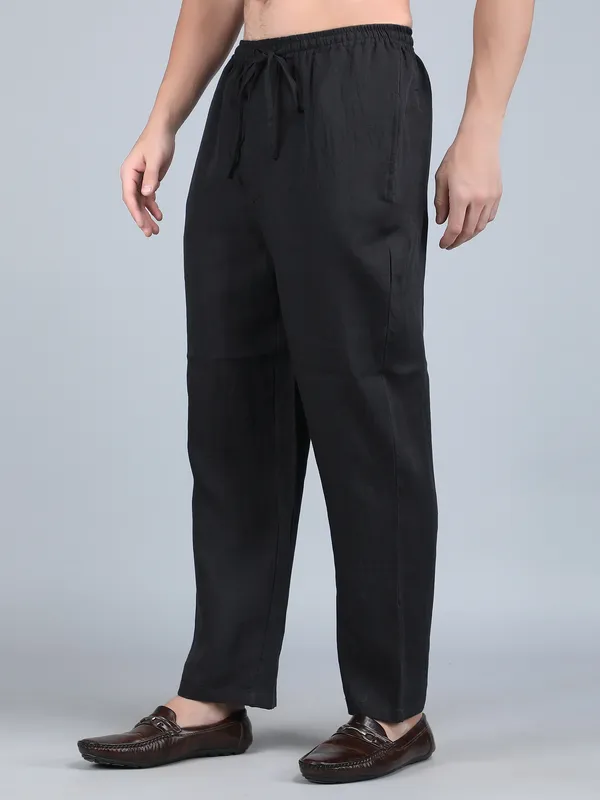 Black_Pure_Linen_Hand_Embroidered_Pants_For_Men