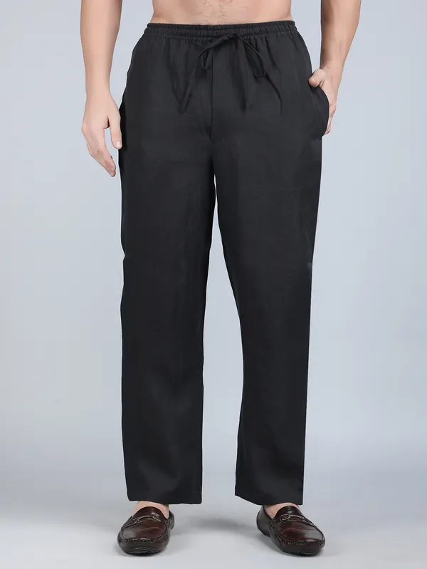 Black_Pure_Linen_Hand_Embroidered_Pants_For_Men