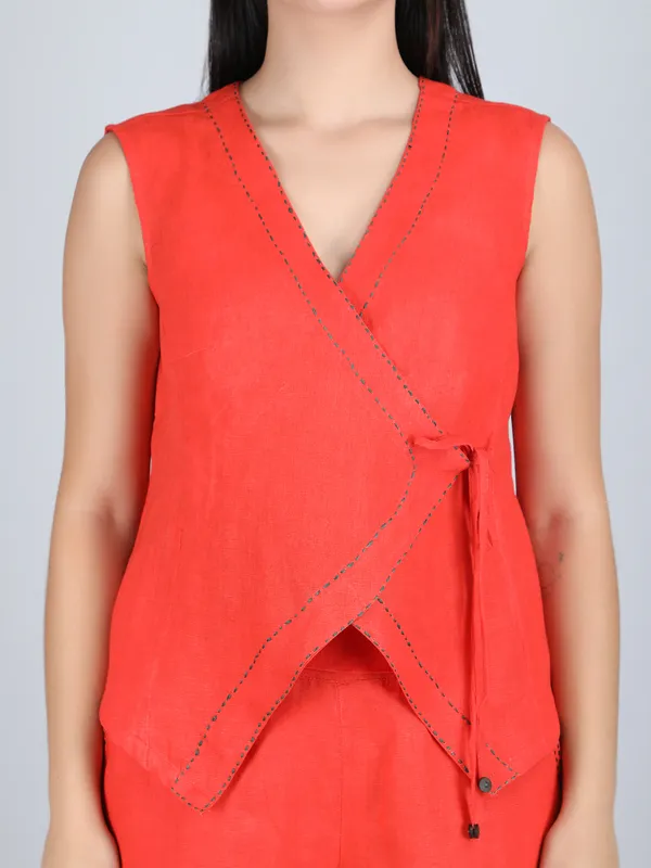 Orange_Pure_Linen_Hand_Embroidered_Co-Ord_For_Women