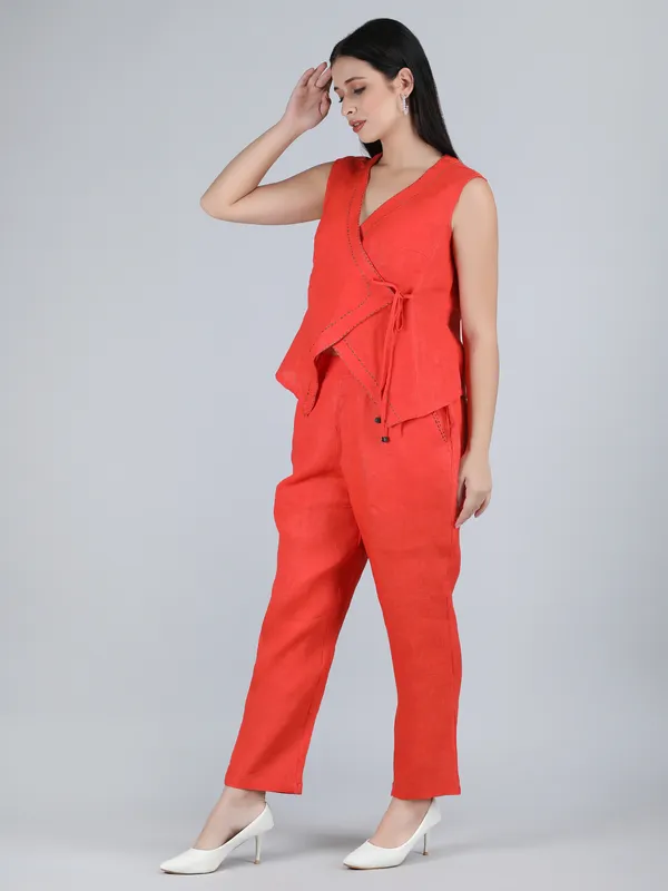 Orange_Pure_Linen_Hand_Embroidered_Co-Ord_For_Women