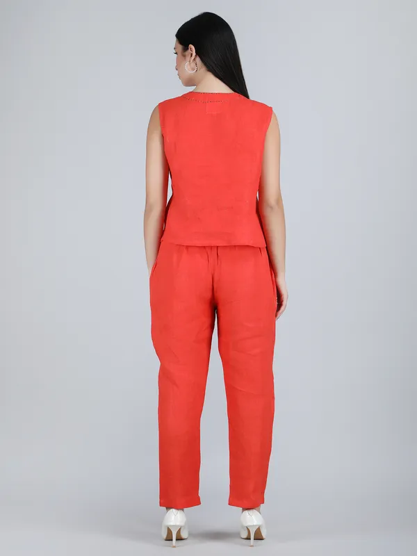 Orange_Pure_Linen_Hand_Embroidered_Co-Ord_For_Women