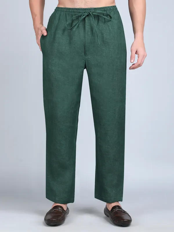 Green_Pure_Linen_Hand_Embroidered_Pants_For_Men