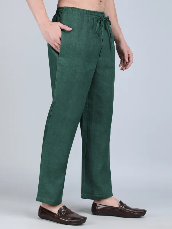 Green_Pure_Linen_Hand_Embroidered_Pants_For_Men